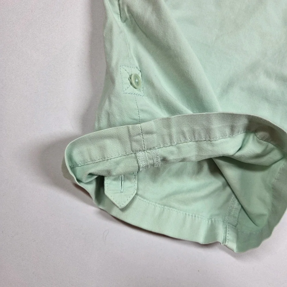 Tory Burch Mint Green Chino Shorts Women Size 27 Roll Up Button Tab Cotton Twill